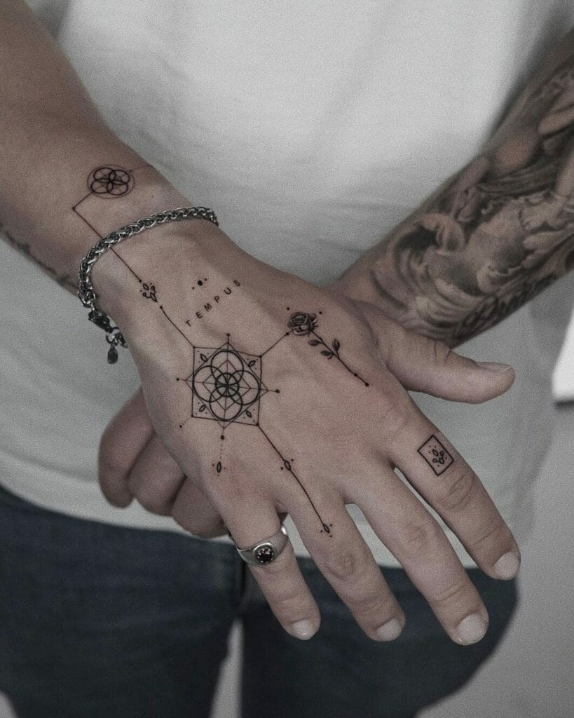 Ornamental Geometry Hand Tattoo For Men