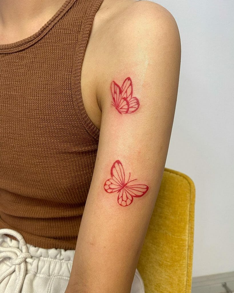 Pair Of Red Butterfly Tattoo