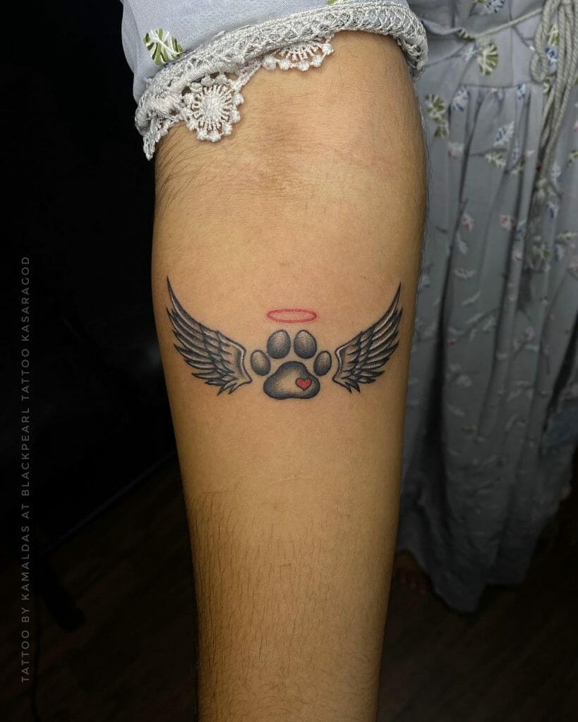 Paw Print Pet Memorial Tattoos With Angel Wings