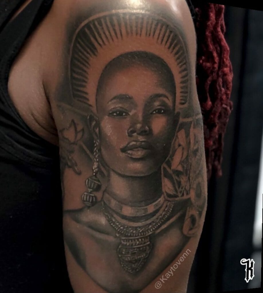 Pencil Sketch Black Queen Afro Tattoo Design