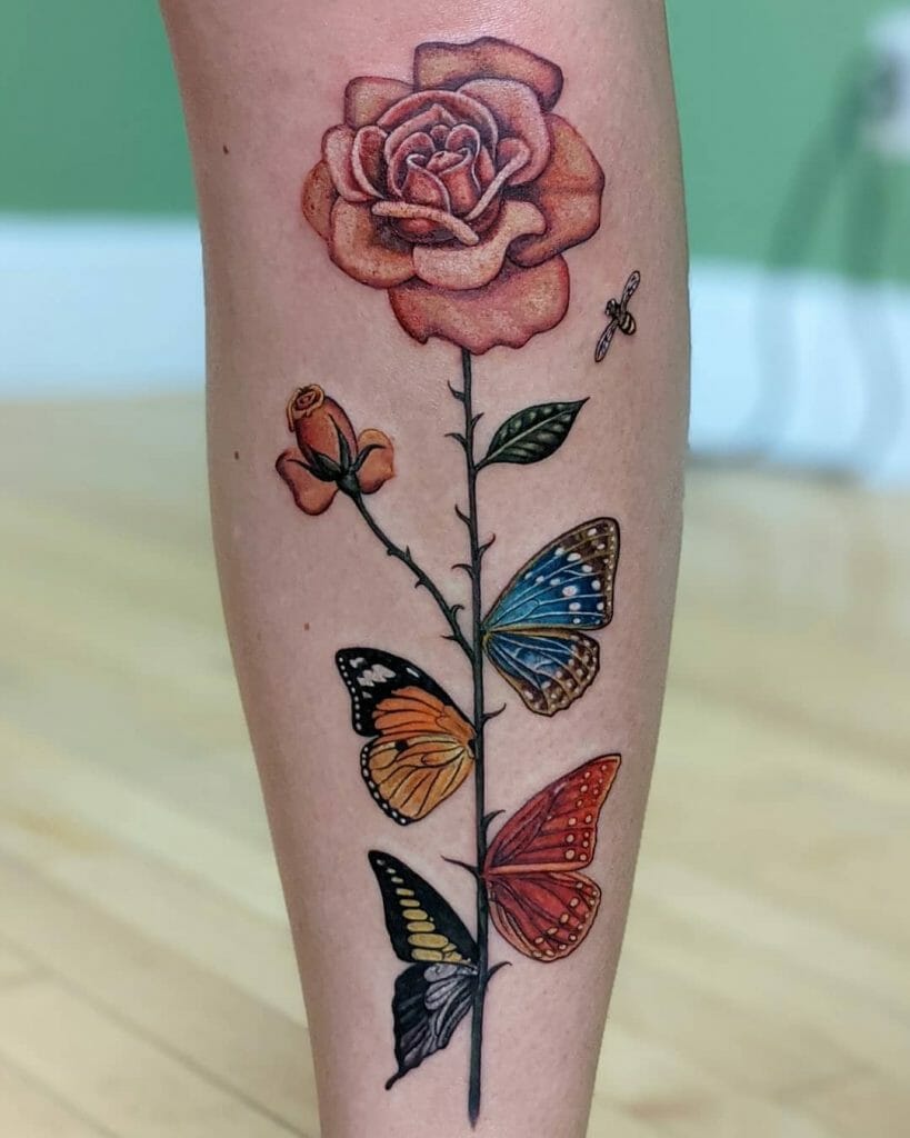 Pink Butterfly Tattoo With Rose ideas