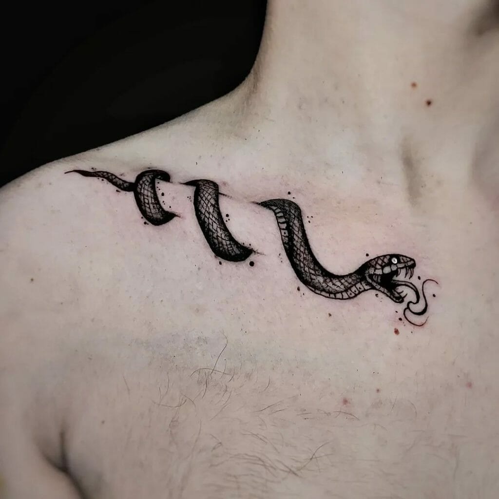 Popular Black Snake Collarbone Tattoo In 3D