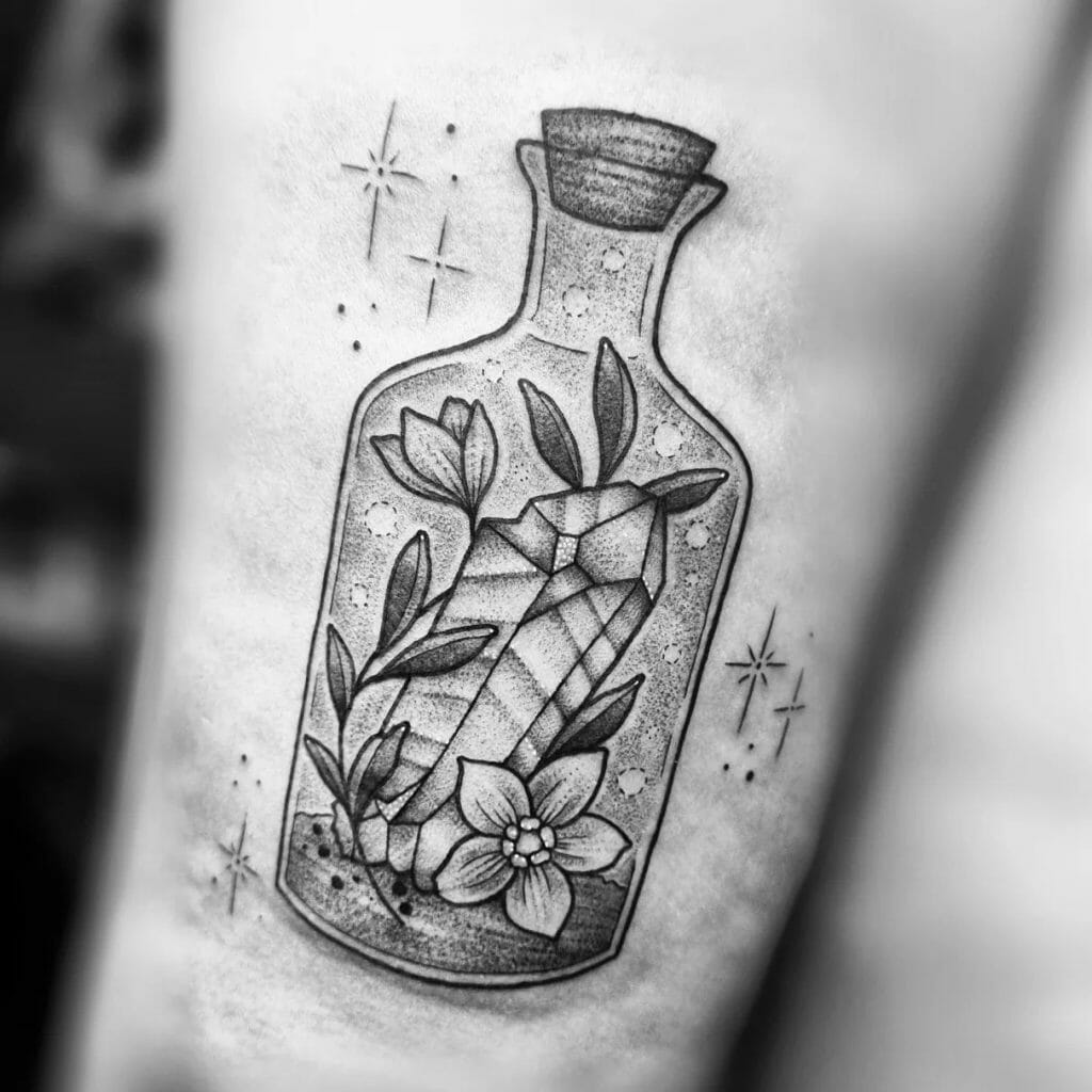 Popular Witchy Tattoos With The Symbol Of Potions And Crystals