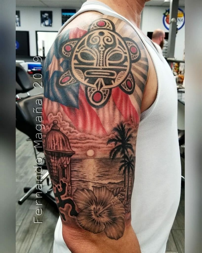 Puerto Rican Themed Half Sleeve Tattoo