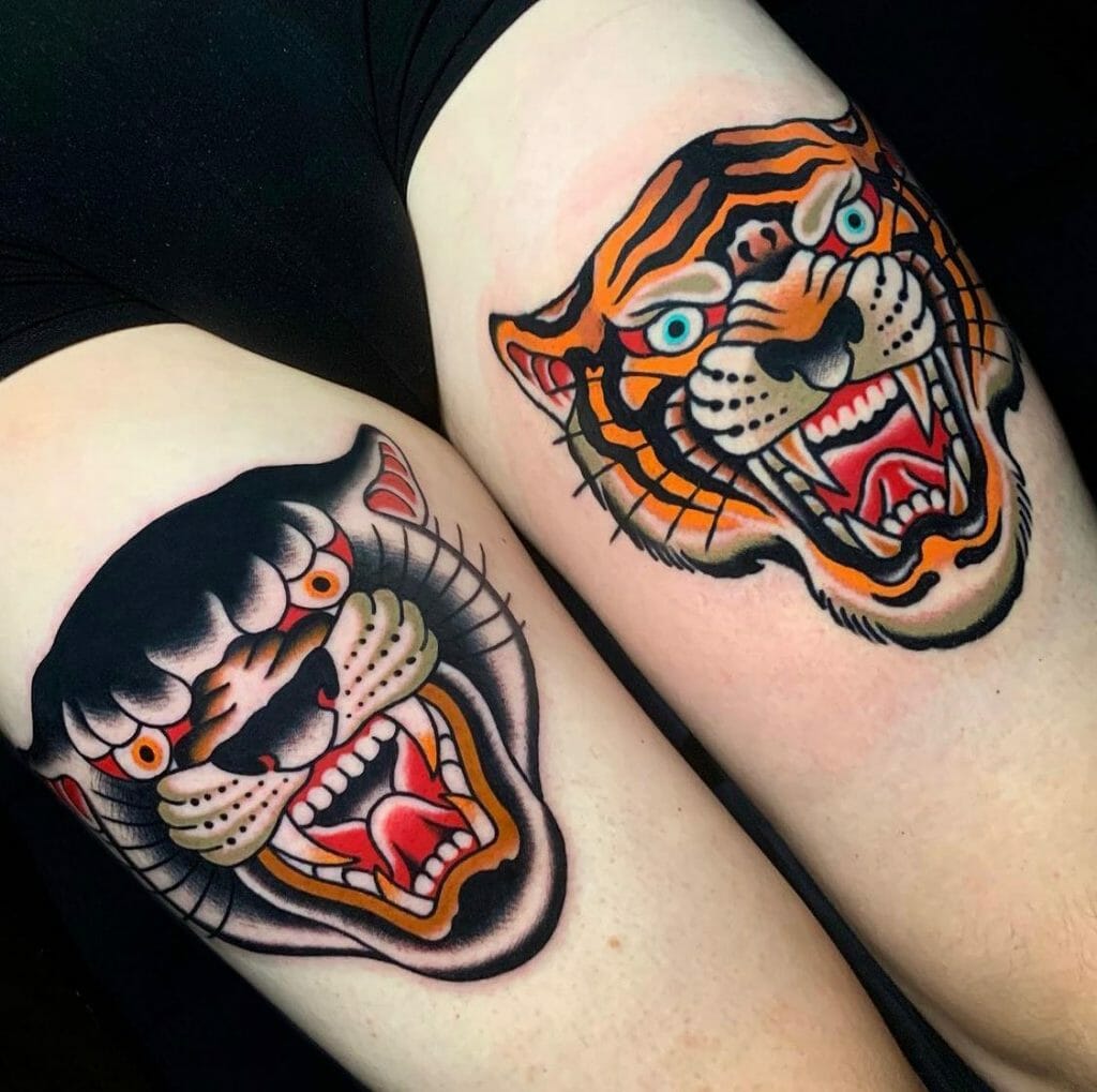 Realistic Black Panther and Tiger Tattoo