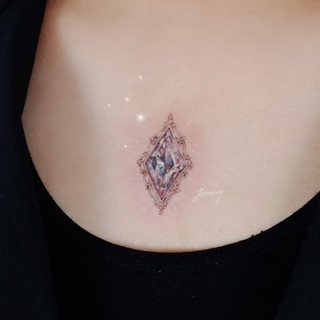 Realistic Diamond Tattoos On The Chest