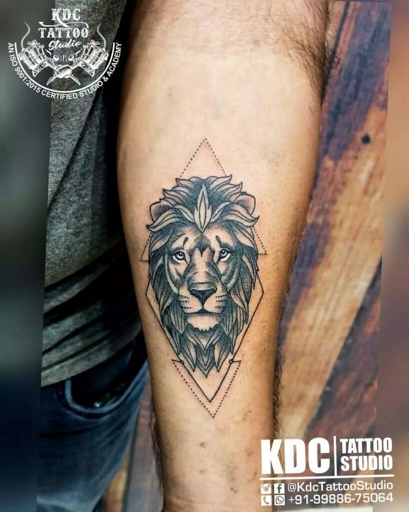 Realistic Inked Lion Tattoo On Forearm