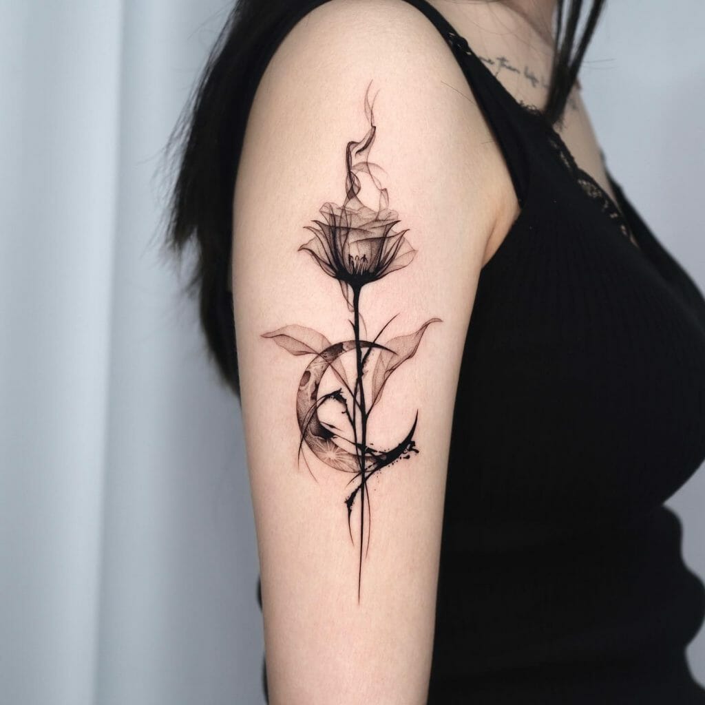 Realistic Rose Tattoo Stencils With Smoke