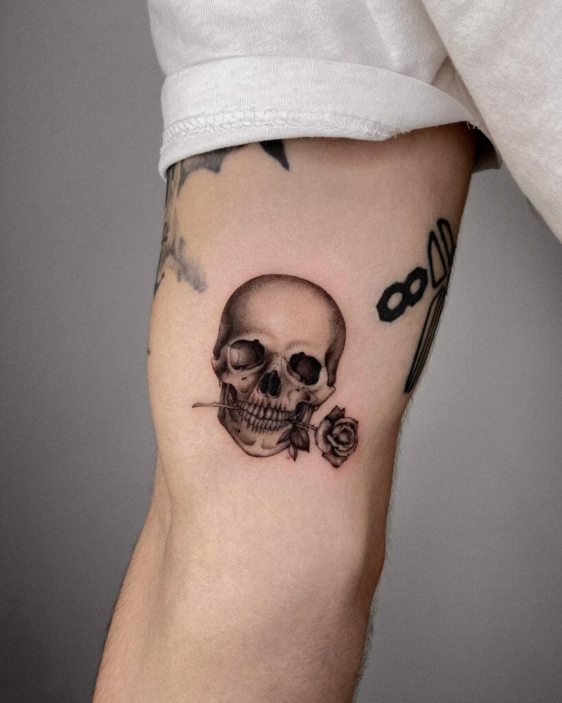 Realistic Skull Upper Arm Tattoo