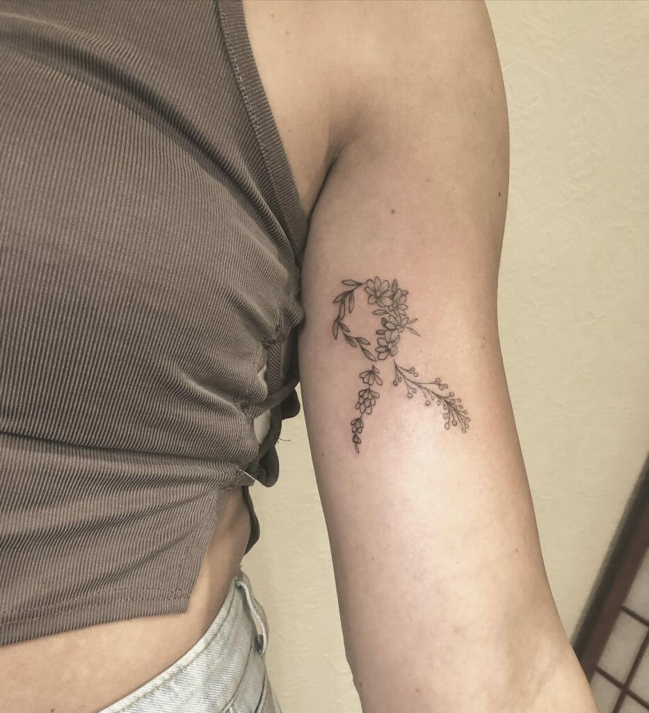 Ribbon-Shaped Floral Stem Cancer Tattoo