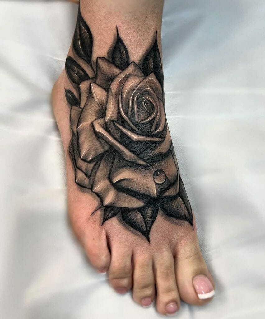 Rose Foot Tattoo Designs For Men