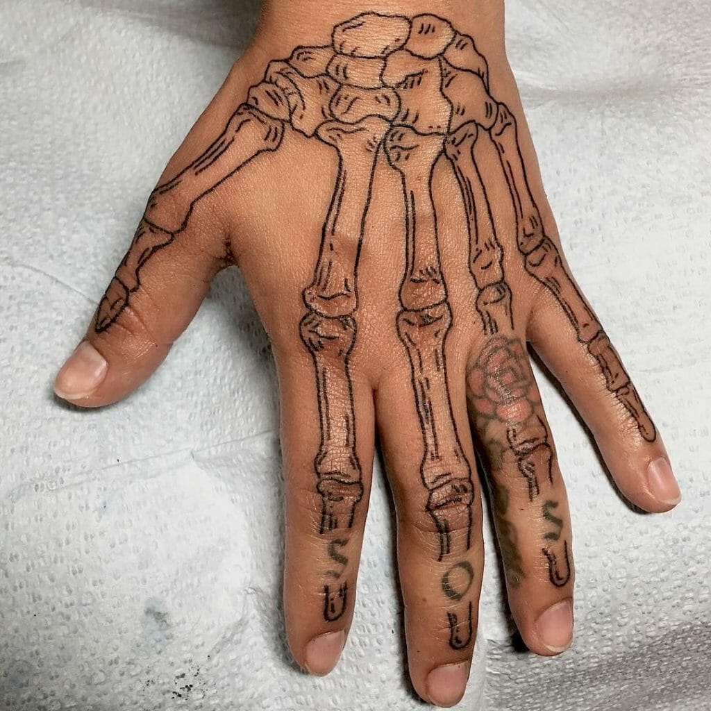 Rose Simple Skeleton Hand Tattoo Outline