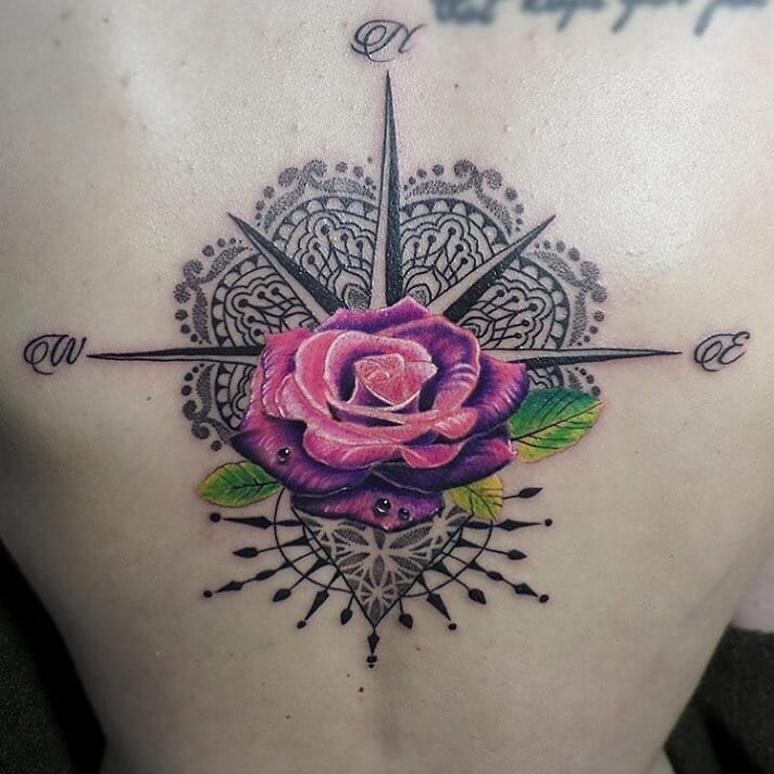Rose With Clock And Compass Tattoos ideas