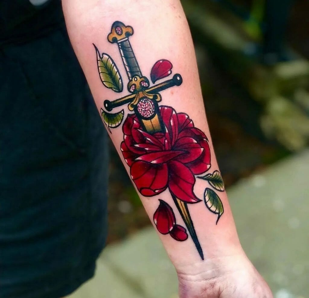 Rose With Dagger Tattoo