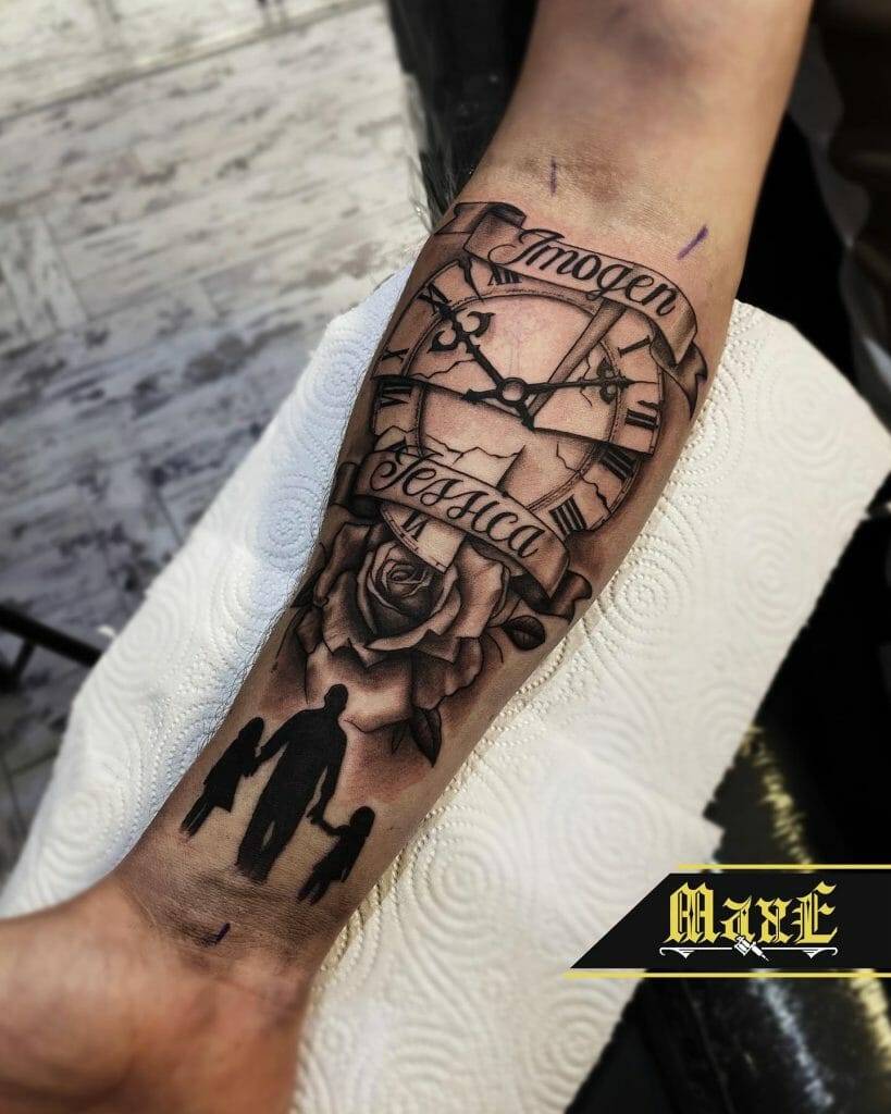 Rose and Broken Clock Tattoo