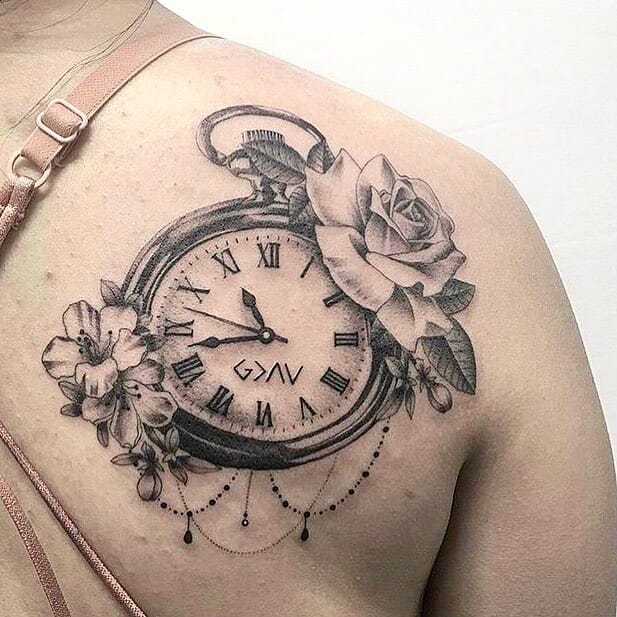 Rose and Pocket Watch Tattoo Design