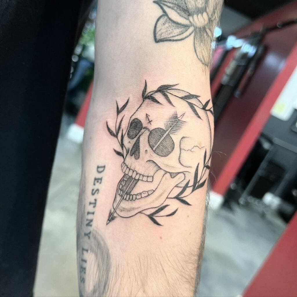 Sagittarius Zodiac Tattoo With The Skull And The Arrow