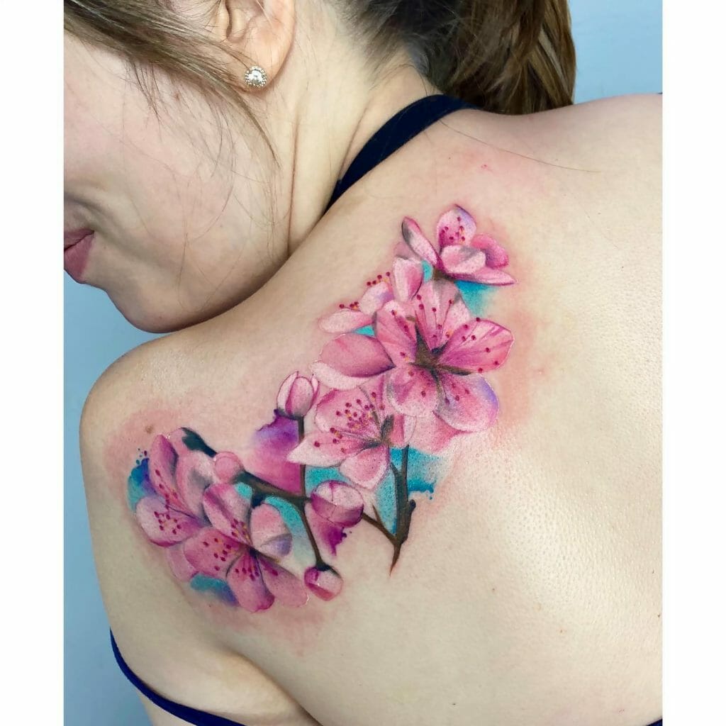 Shoulder Feminine Cherry Blossom Tattoo