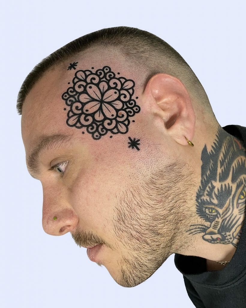 Side Geometric Face Tattoo