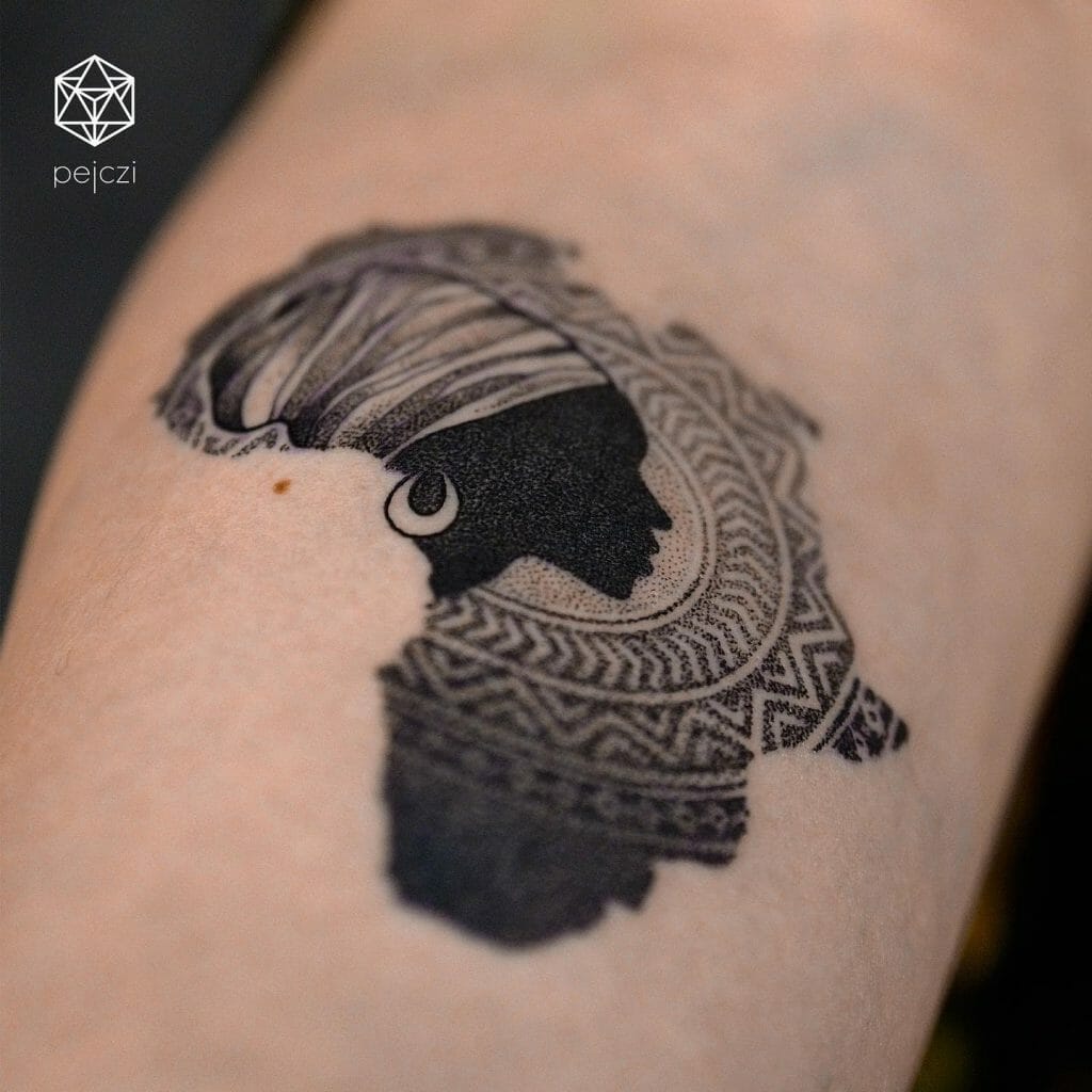 African Queen Tattoo With Map