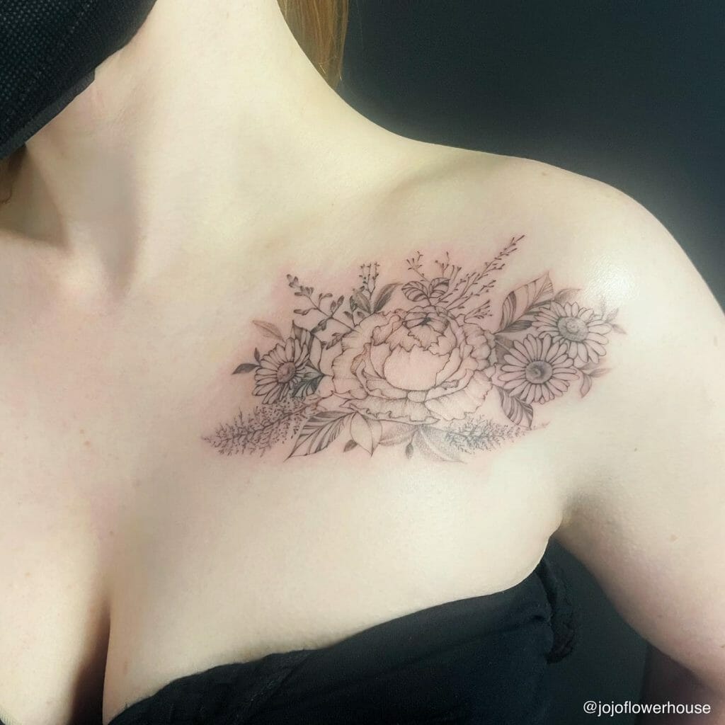 Simple Carnation Tattoo Ideas With Other Flowers