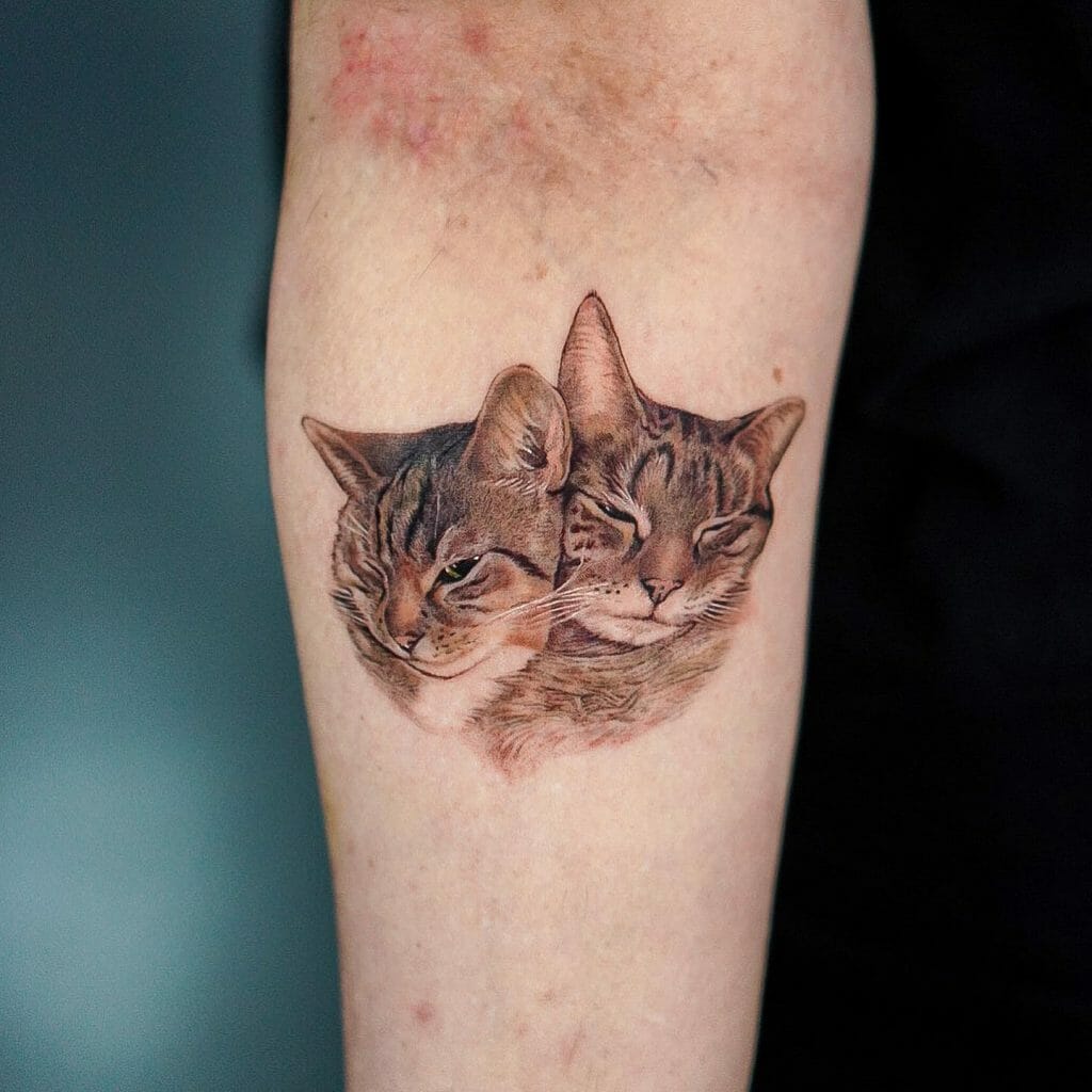 Simple Cat Tattoos Of Two Kitties