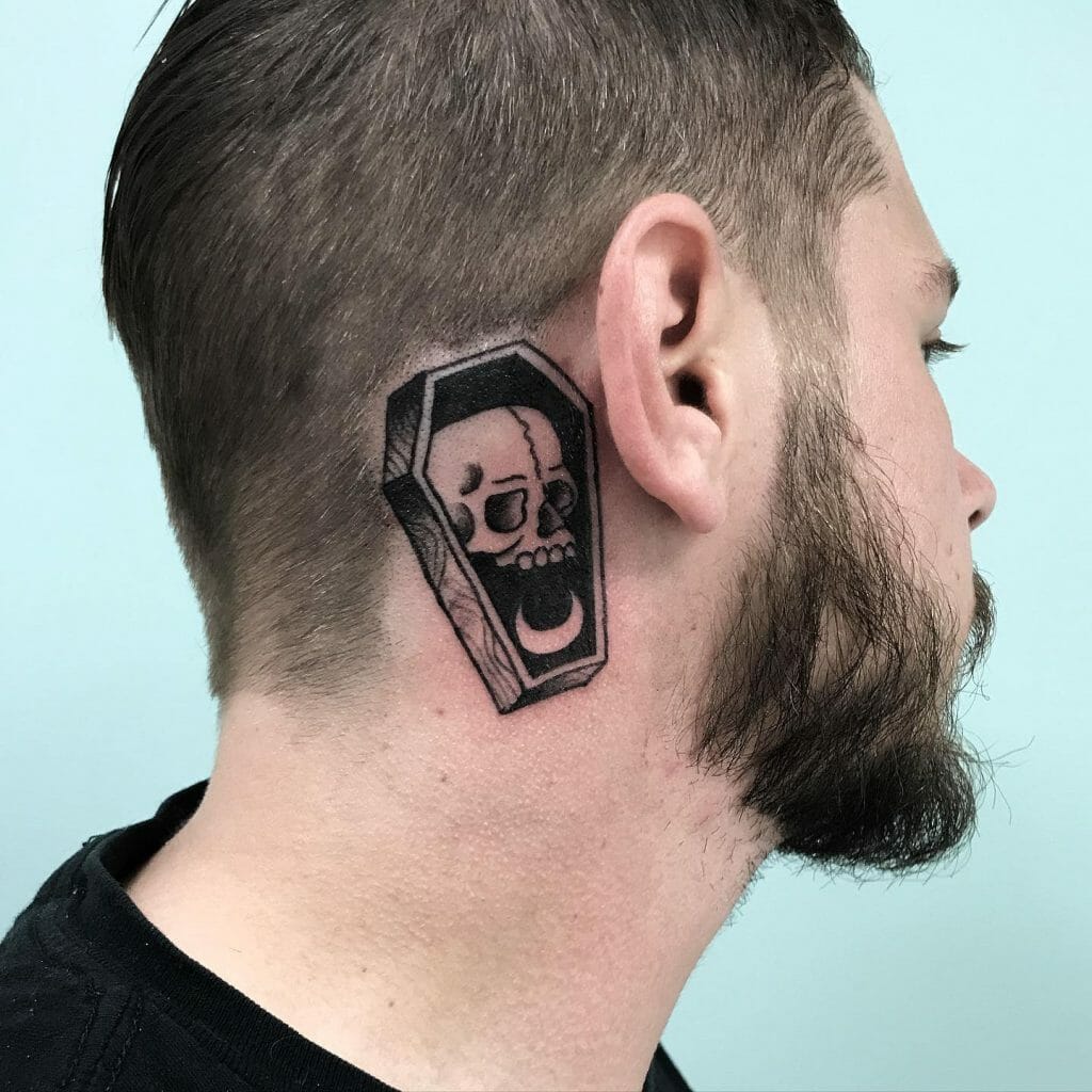 Skull Behind The Ear Tattoo Design