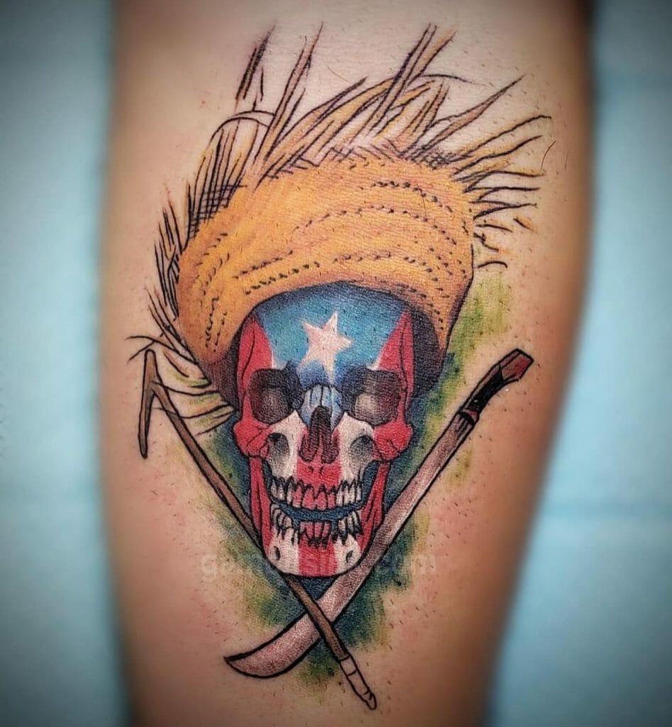 Skull Colored In Puerto Rico Flag Color Tattoo
