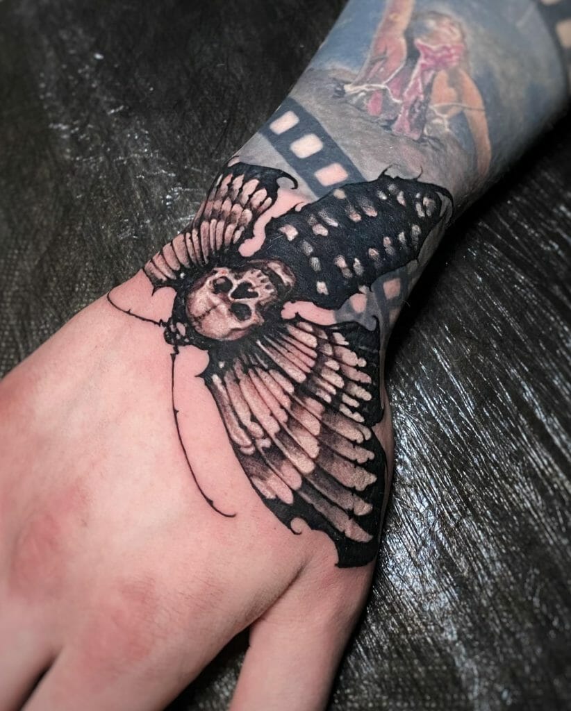 Skull N Butterfly Hand Tattoo For Men