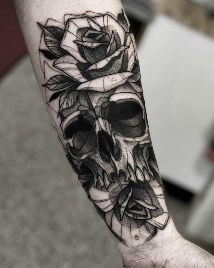 Skull N Rose Hand Tattoo For Men