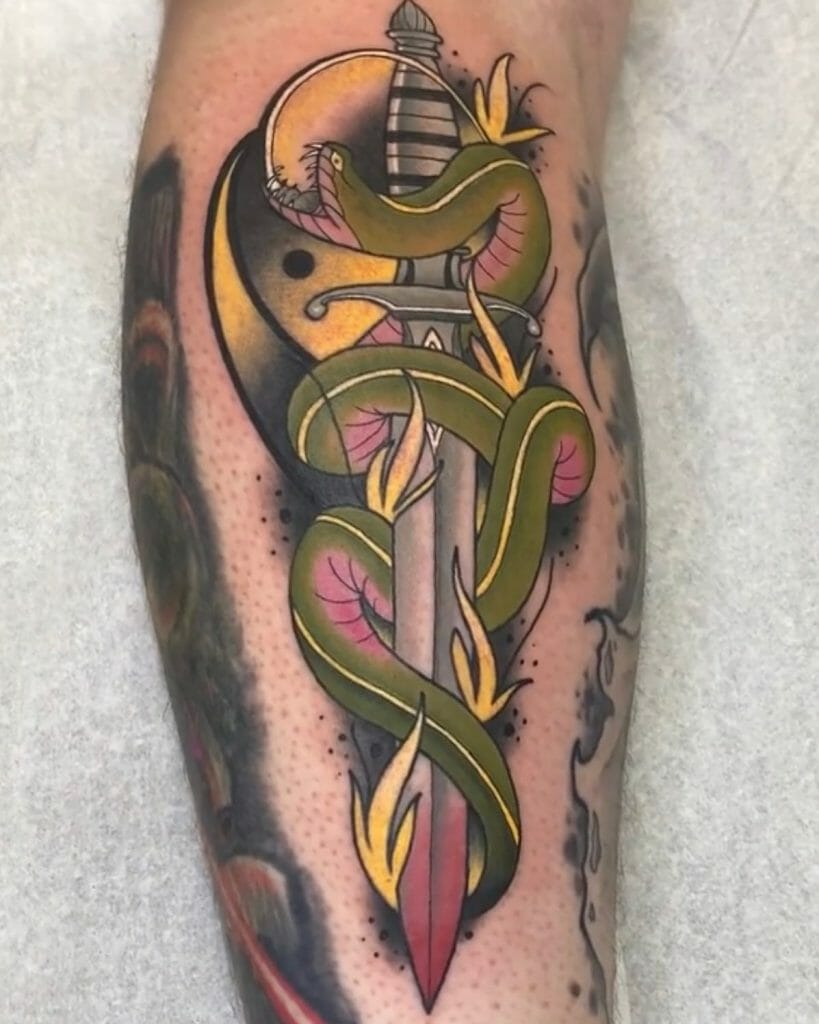 Snake And Dagger Tattoo Sleeve