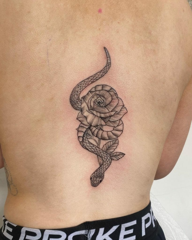 Snake And Rose Tattoo Idea For Men