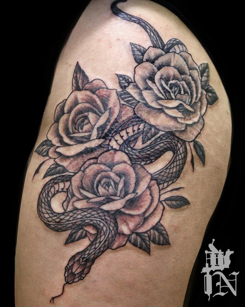Snake And Rose Tattoo With Deep Meanings