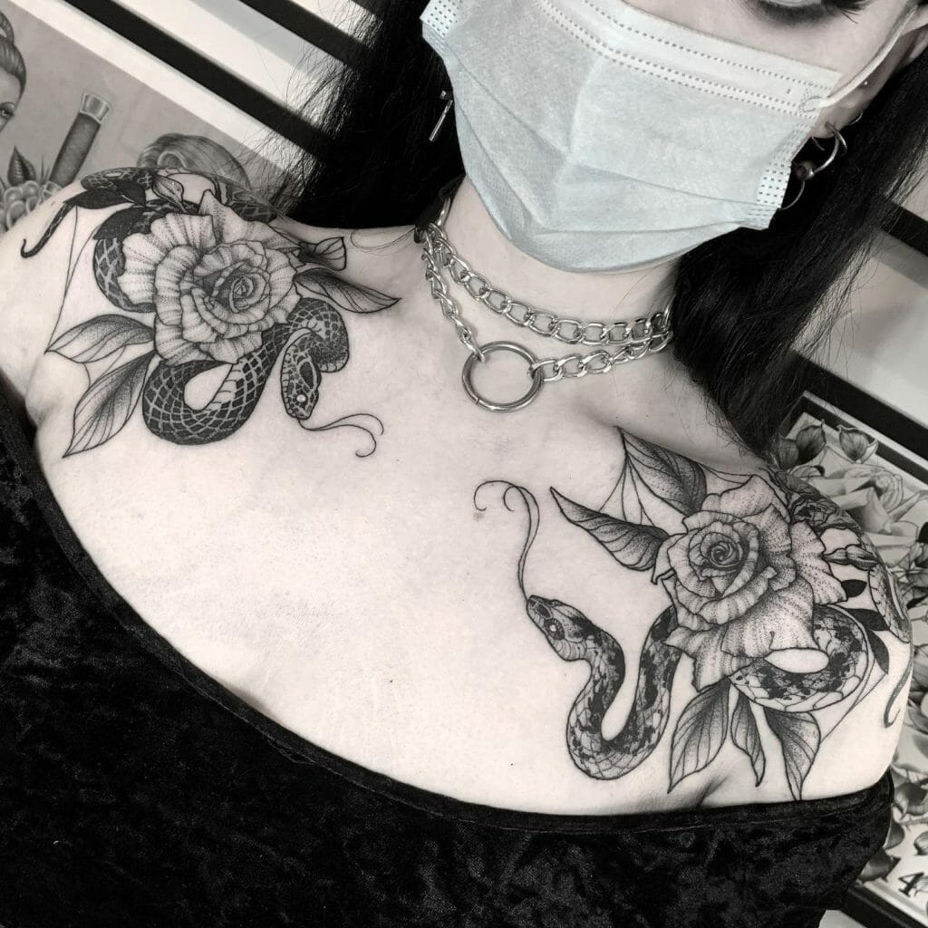 Snake And Rose Tattoos