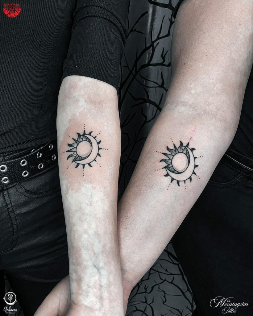 Sun x Crescent Moon Tattoo