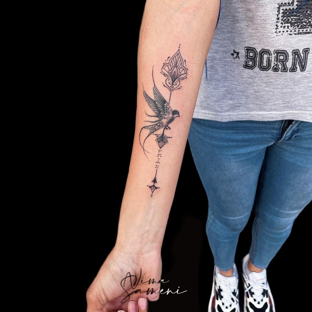 Swallow Hand Tattoo With An Arrow