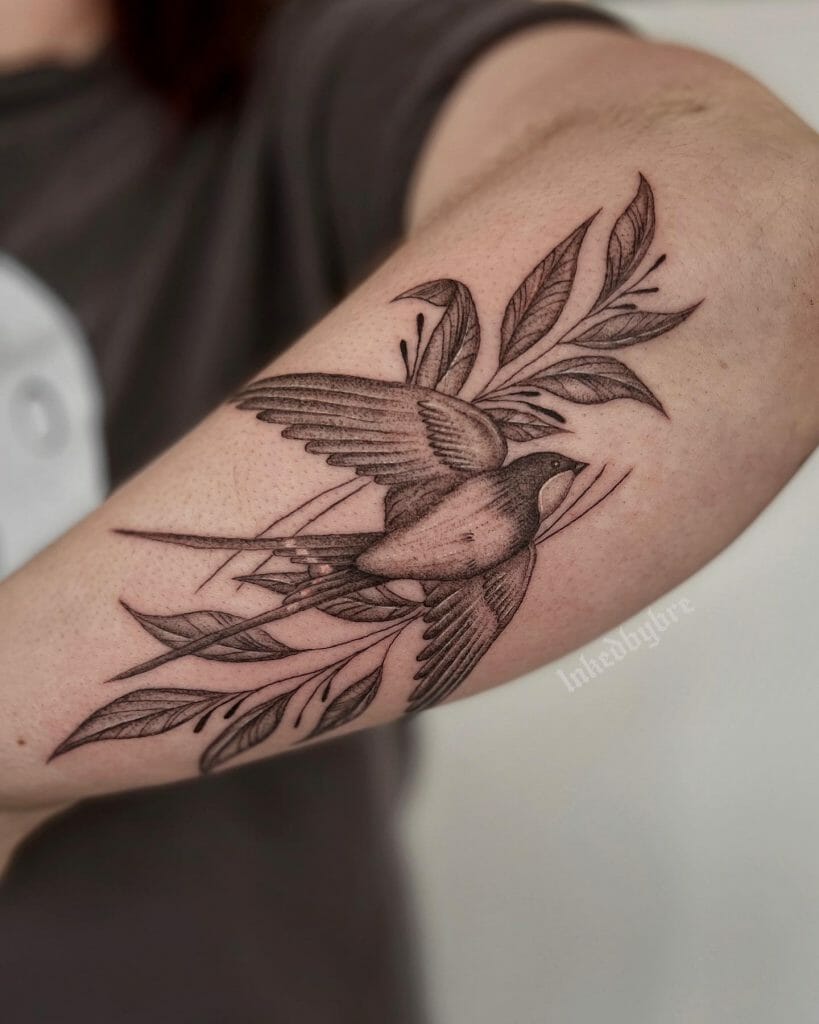 Swallow In Flight Hand Tattoo