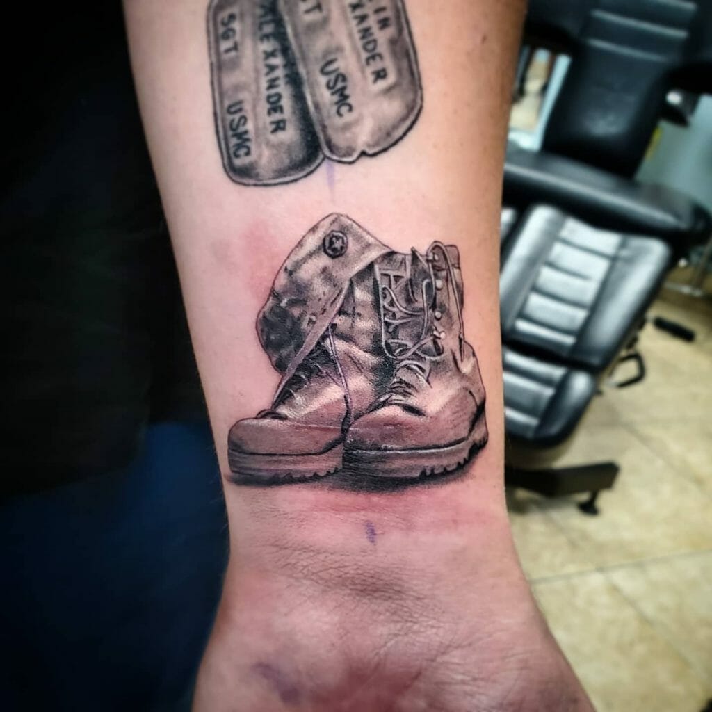 Symbolic Fallen Soldier Tattoo on Arm