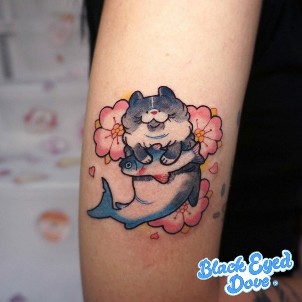 The Cat With The Fishes Cute Tattoos