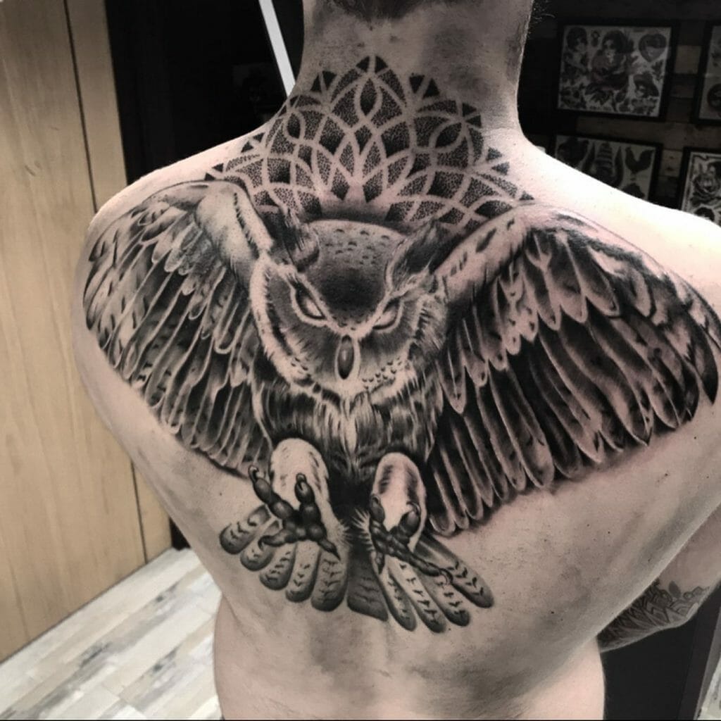The Owl That Looks More Like An Eagle Back Tattoo