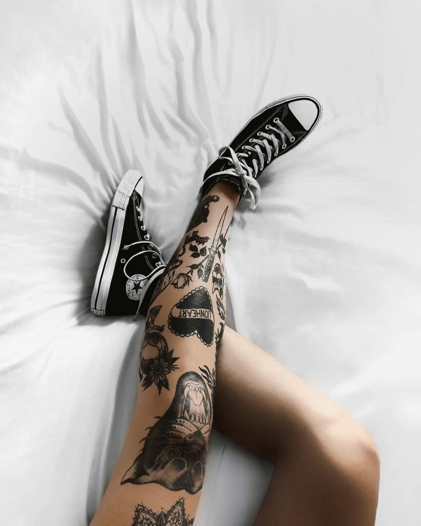 The Patchwork Style Leg Tattoos