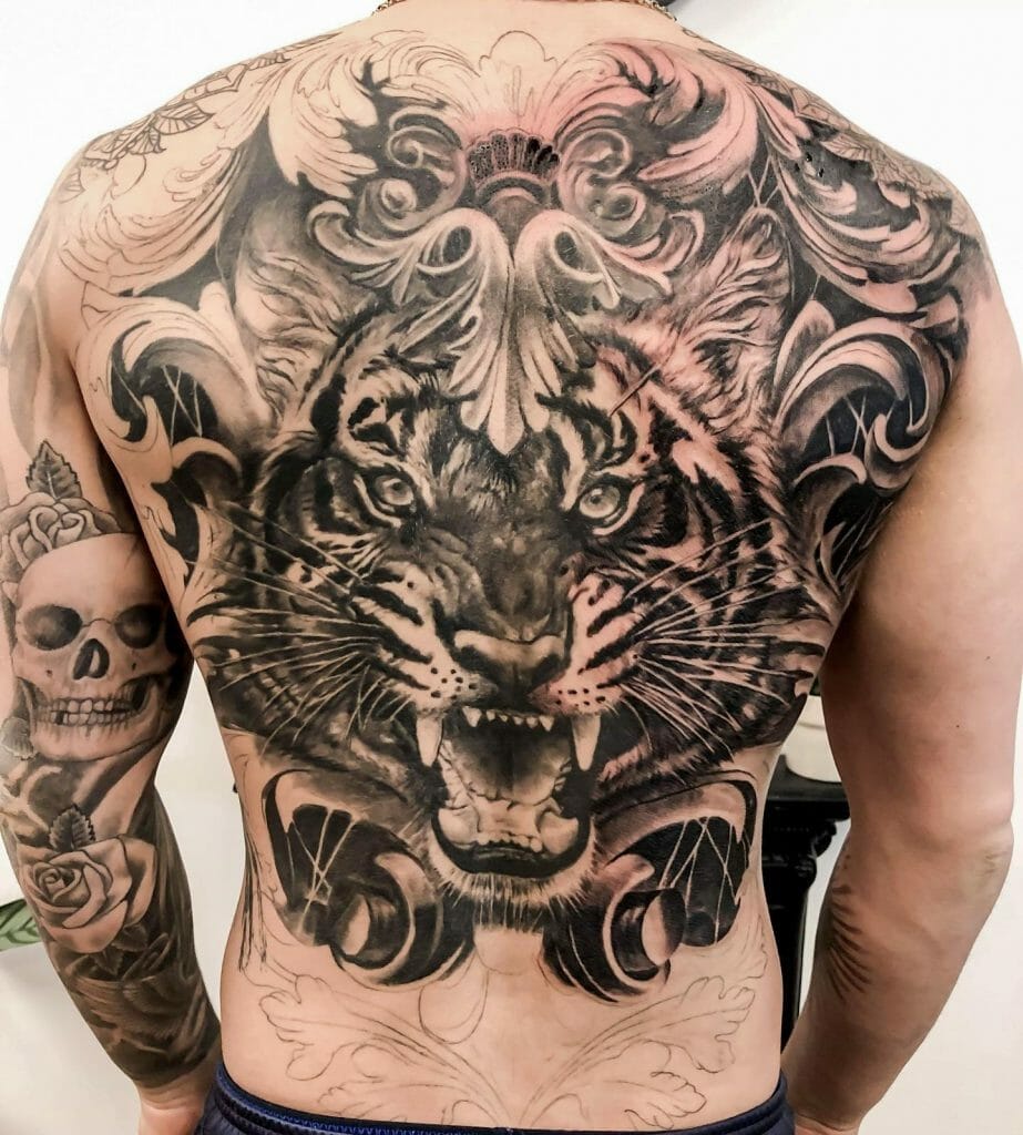Tiger With The Skull Back Tattoo