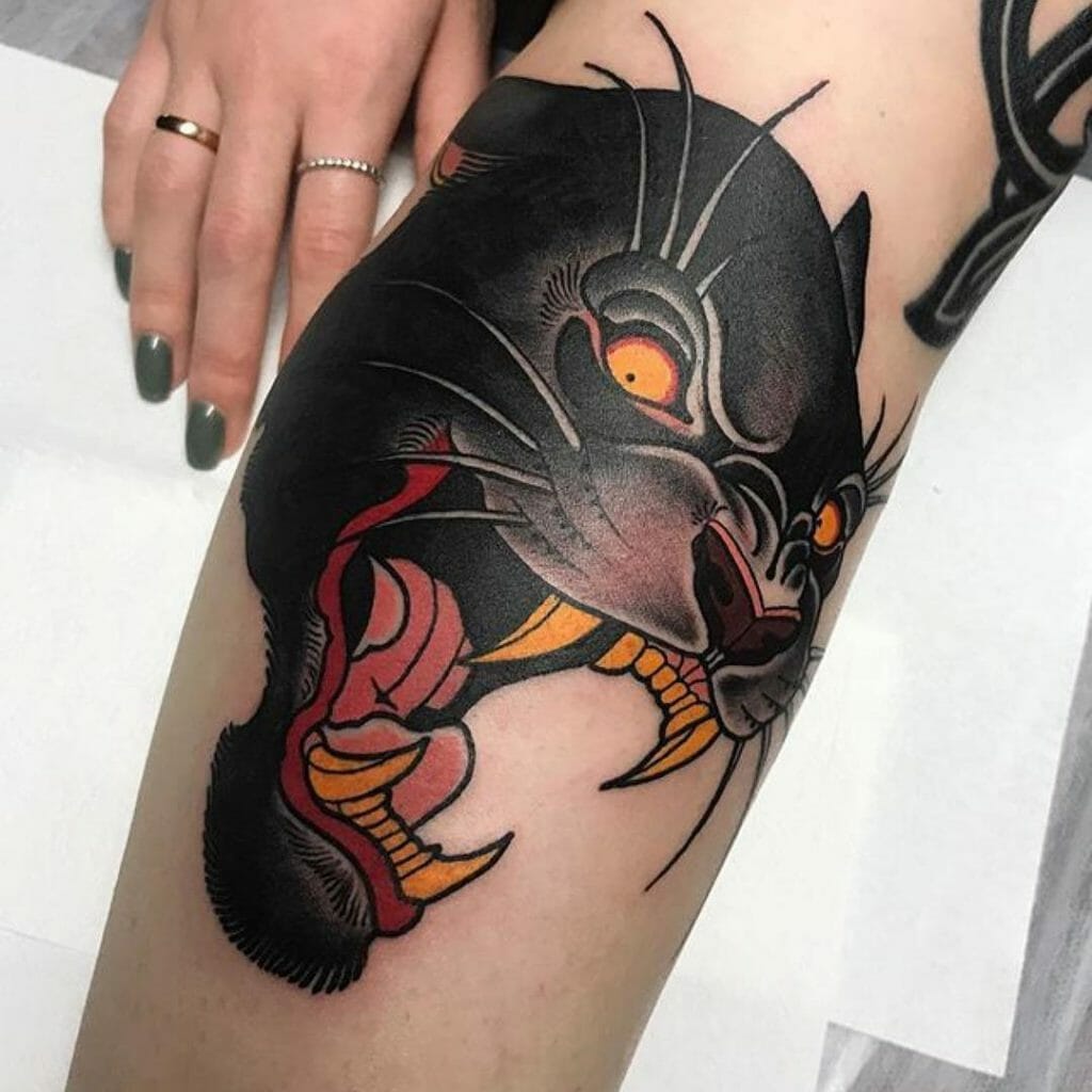 Traditional Panther Head Tattoo