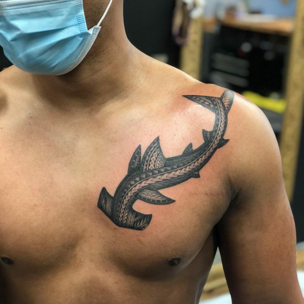 Tribal Hammerhead Shark Chest Tattoo