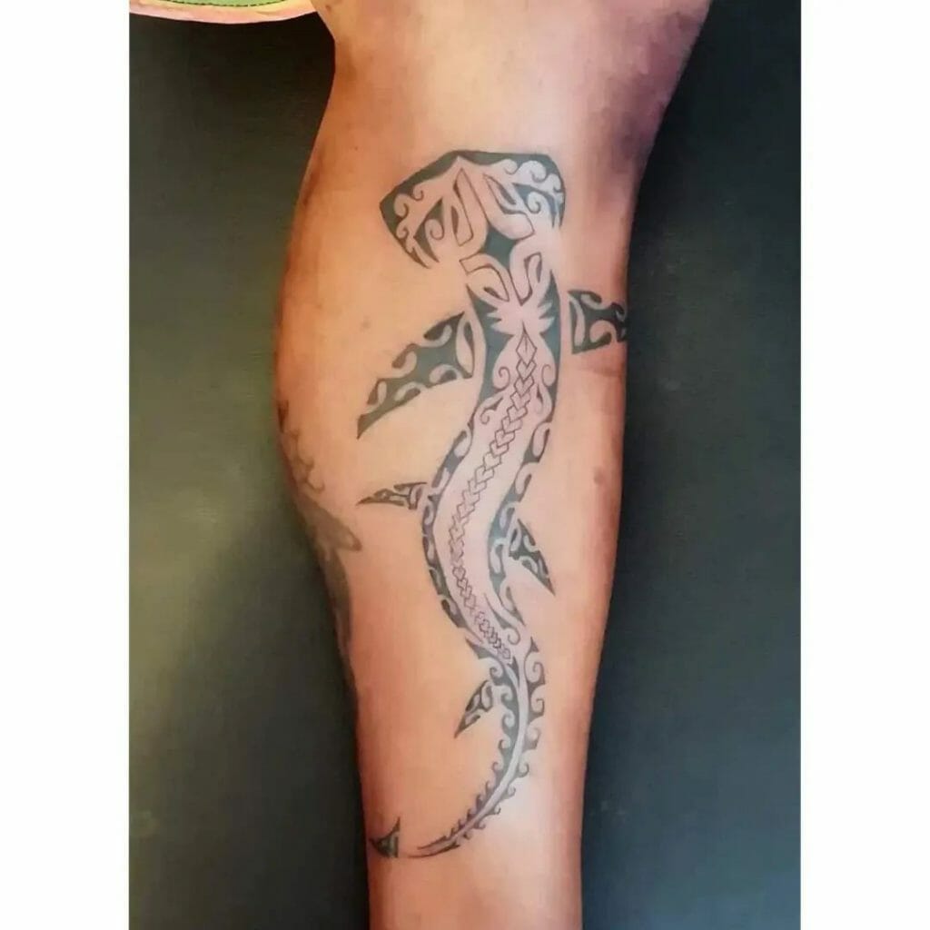 Tribal Hammerhead Shark Leg Tattoo