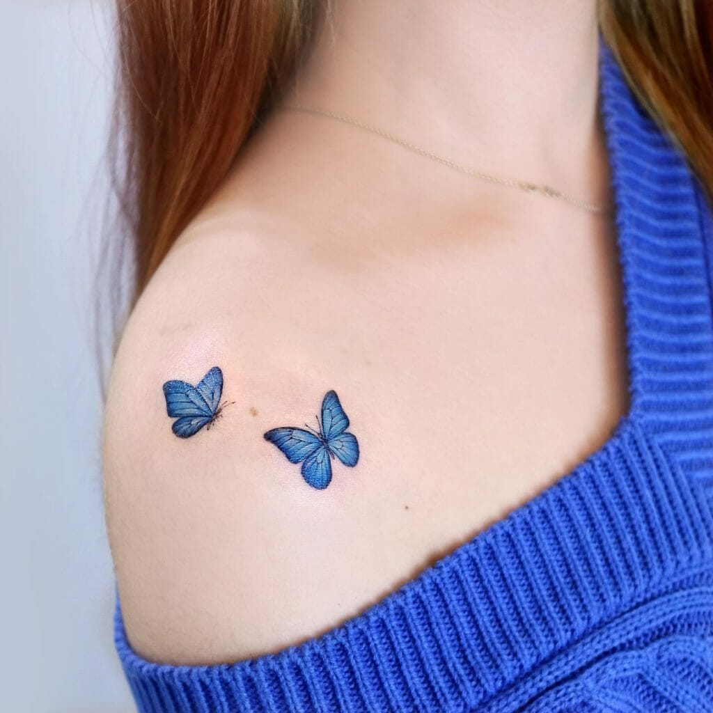 Twin Blue Butterfly Tattoo