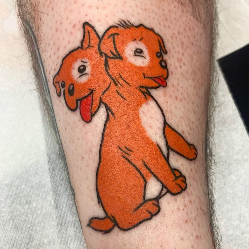 Two-Headed Dog Leg Sleeve Tattoo Design