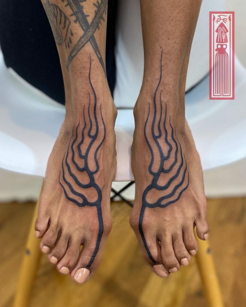 Unique Flame Foot Tattoo Men