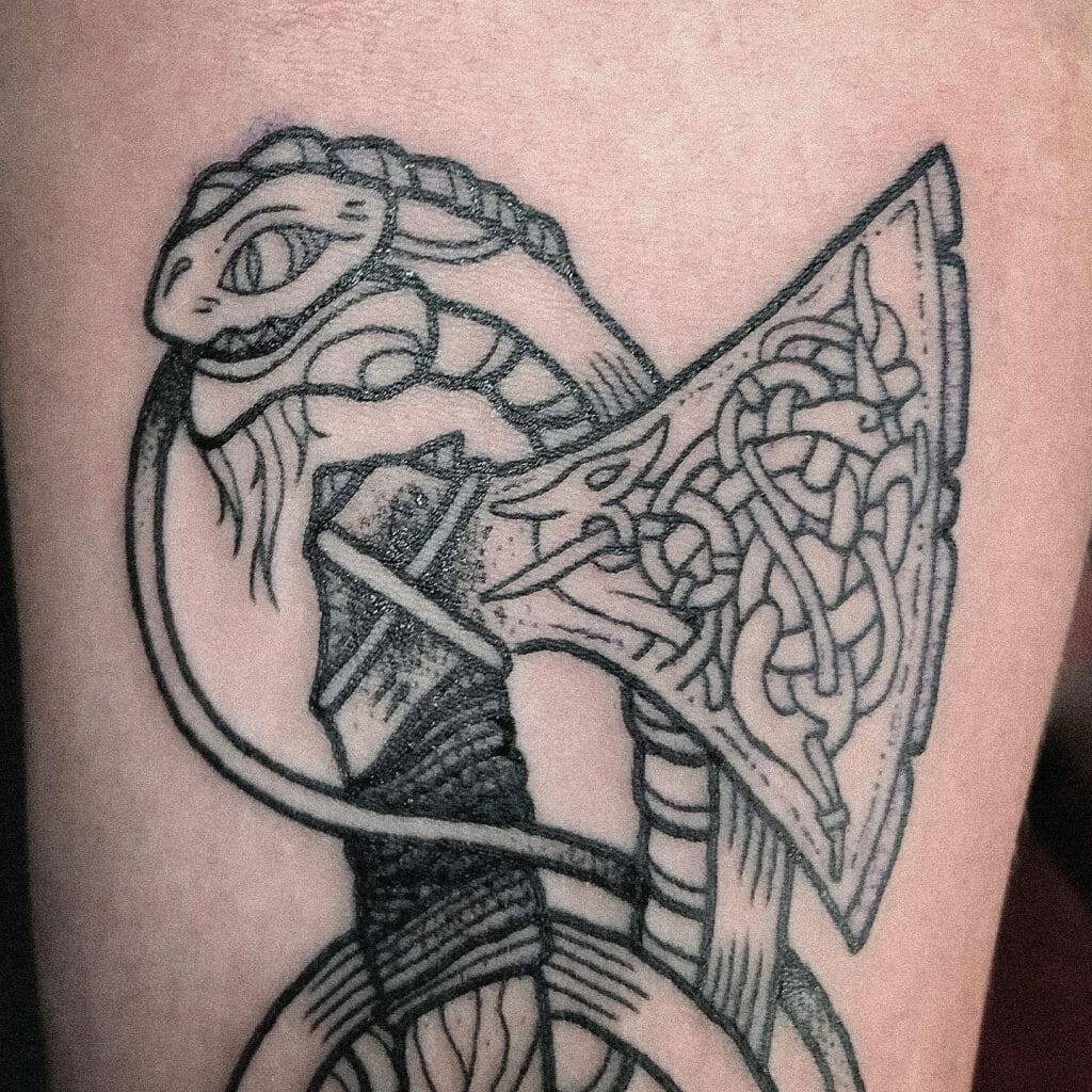 Viking Axe Tattoo With Serpent