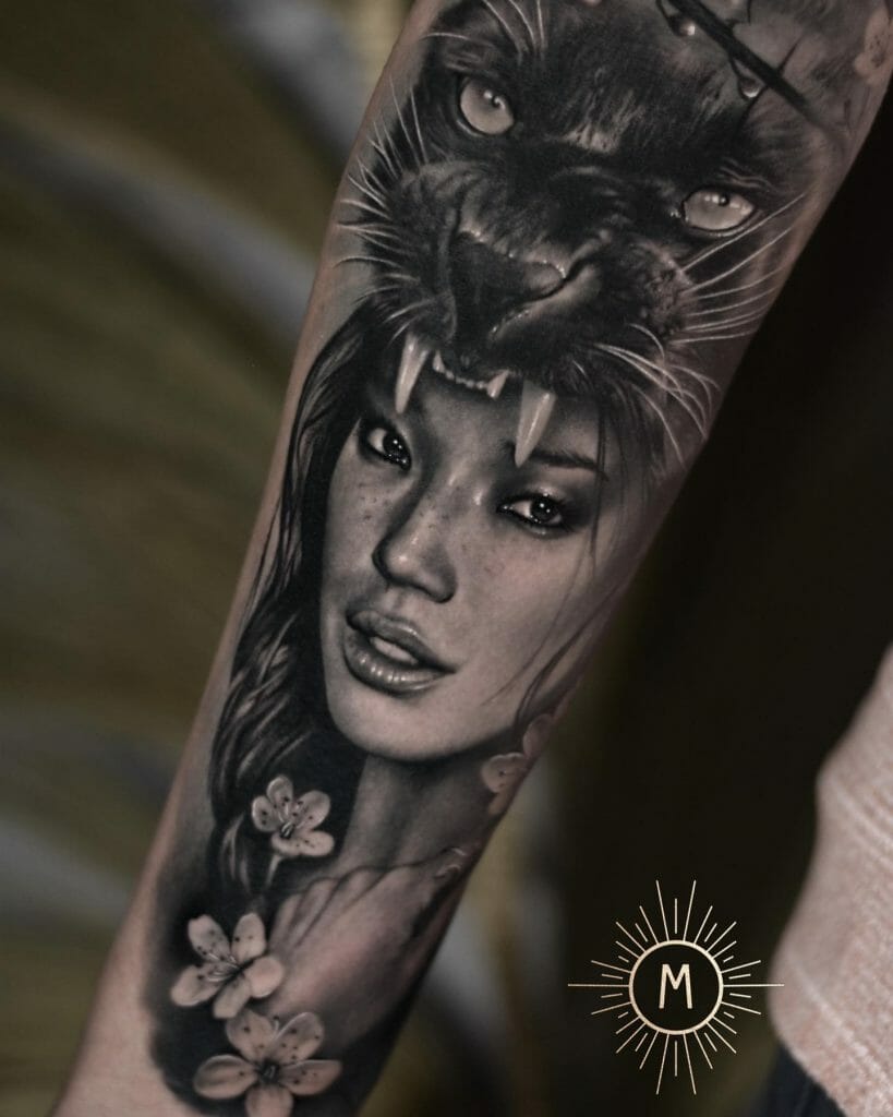 Woman and Black Panther Tattoo